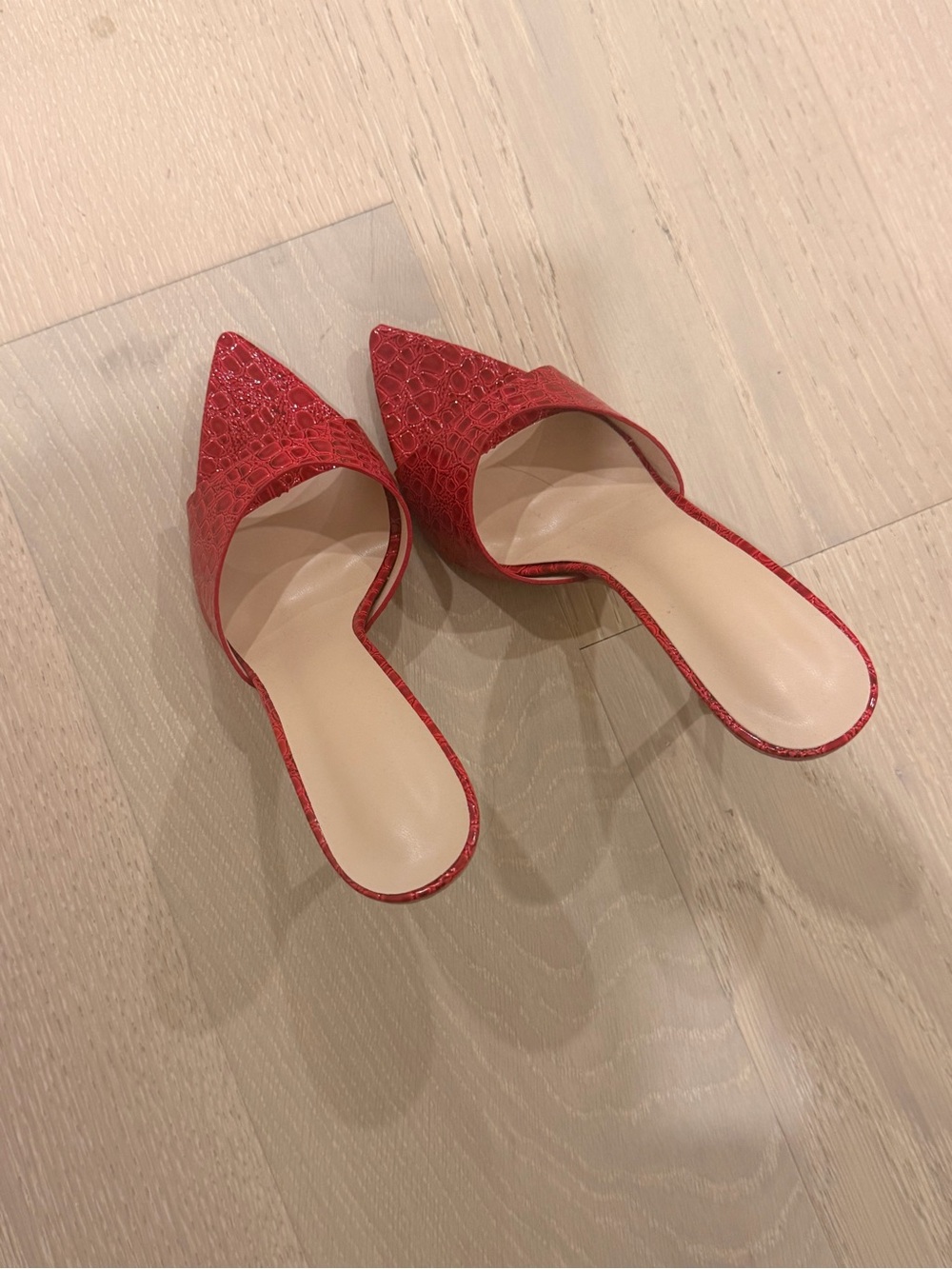 Red Pointed-Toe Slip-On Mules